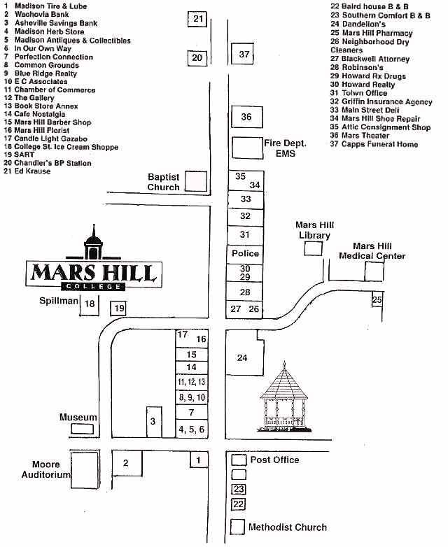 Mars Hill, NC Merchants Map