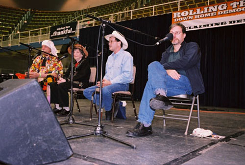 Patch Adams, Granny D, Jim Hightower and Eric Alterman take part in a Town Hall meeting